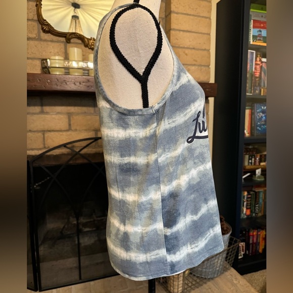 LUCKY BRAND Los Angeles Blue & White Bleached Striped Tank Top - Large - Picture 3 of 8